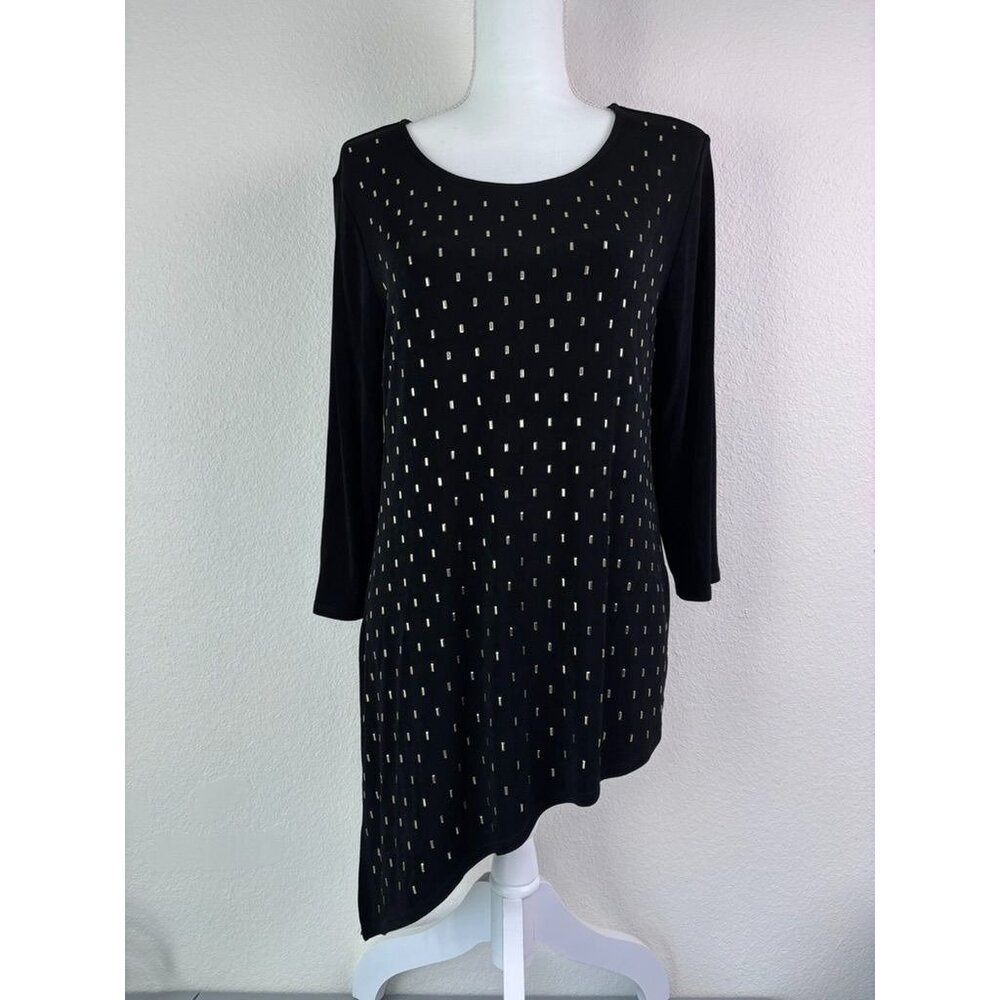 Chico's Travelers women's 1 medium‎ black gold studded asymmetrical tunic top